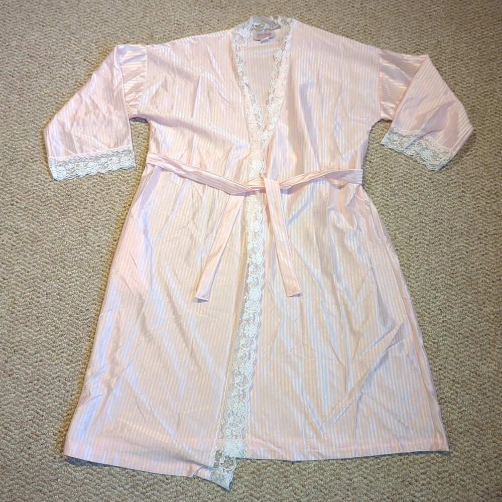Vintage Reasa Martin Satin Lace Robe Large Pink White Stripe Feminine Bridal